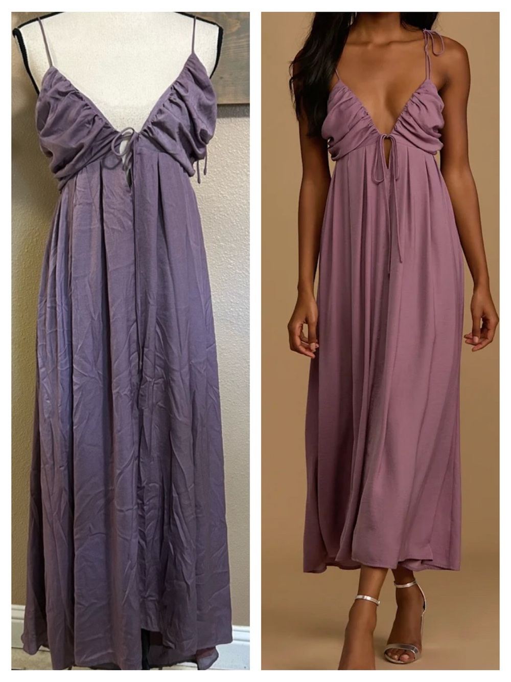 Lulus Confidence Check Dusty Purple Satin Tie-Back Maxi Dress